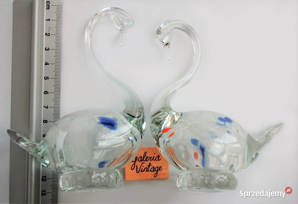 Szklane łabędzie łabędź figurka szkło Murano PRL Lublin sprzedam