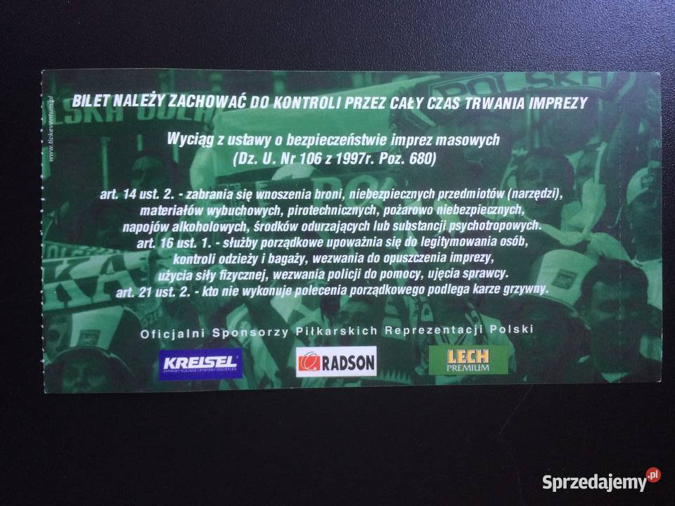 884 Blankiet Biletu Na Mecz Polska Belgia Szczecin sprzedam