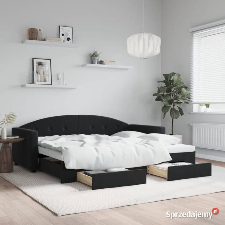 Sofa rozsuwana z szufladami czarna aksamit 100cm sprzedam