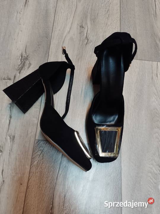 3940 Czarne bogato zdobione czółenka wieczorowe Kraków