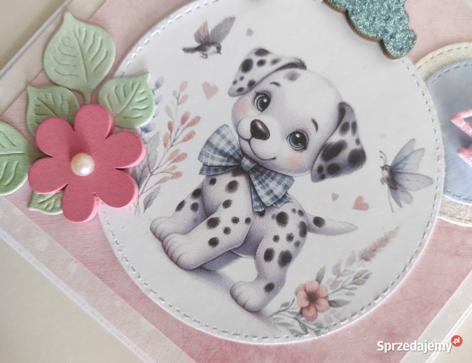 Kartka ręcznie robiona na urodziny z pieskiem Łódź