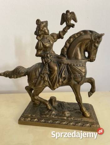 Stara ciężka figurka sokolnika z mosiądzu Figurki i rzeźby
