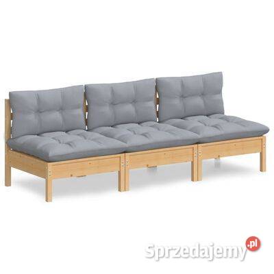 vidaXL 3-osobowa sofa ogrodowa z szarymi poduszkami, drewno