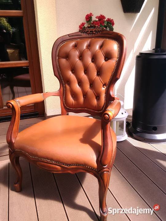 Fotel Krzesło Rzeźbione Skóra Antyk Kluki sprzedam