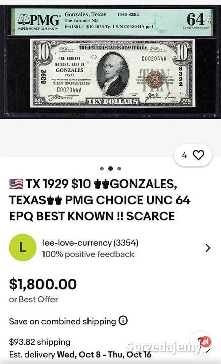USA 10 Dolarów 1929 r York PMG 65 EPQ WYSOKA Numizmatyka Węgorzewo sprzedam