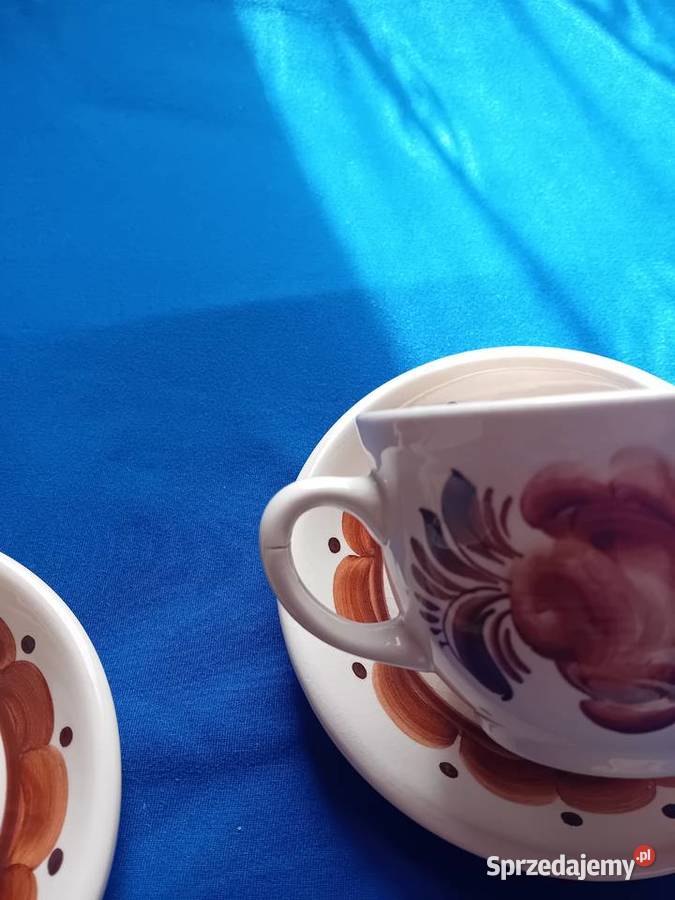 Zestaw 3 fajansowych ręcznie malowanych Porcelana i szkło wielkopolskie Koźminek