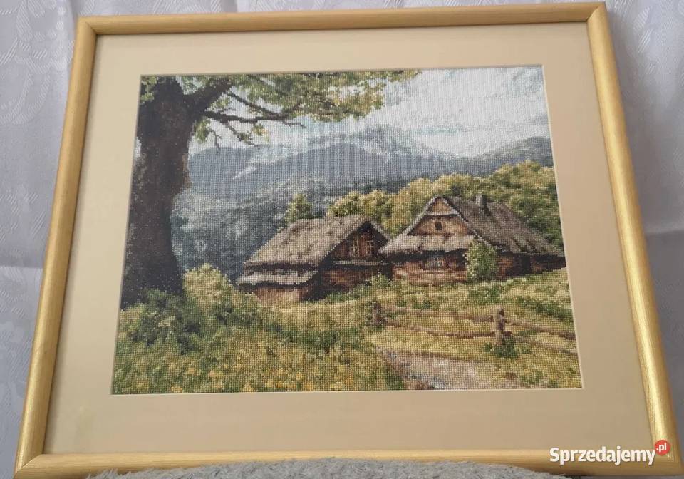 Obraz Górskie chaty wykonane haftem krzyżykowym Pabianice
