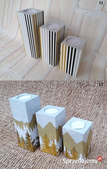 3 duże świeczniki Maki róże lawenda prezent Halinów