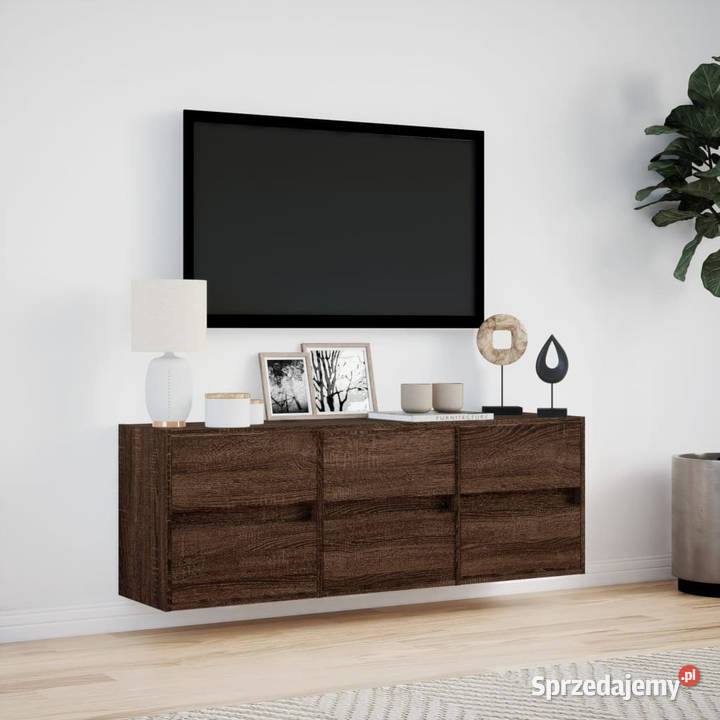 Ścienna szafka TV z LED brązowy dąb 130x31x45 mazowieckie Warszawa