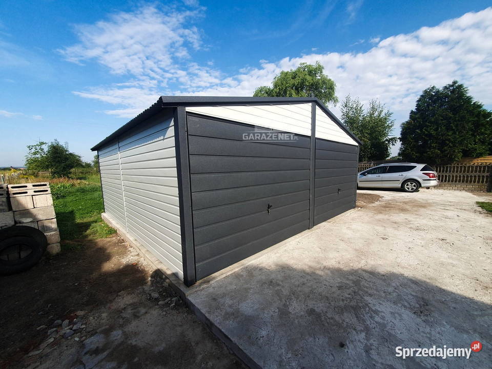 GARAŻ BLASZANY 6X6 2X BRAMA ANTRACYT BIAŁY DACH Łapanów