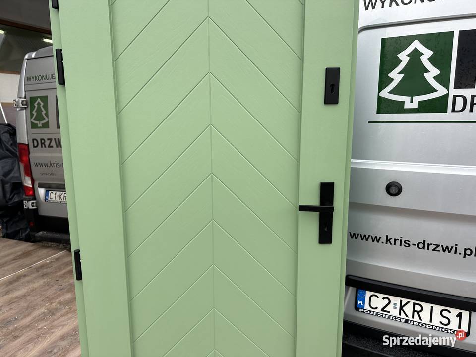 Drzwi zewnętrzne zielone dostępne ręki 75mm Brodnica