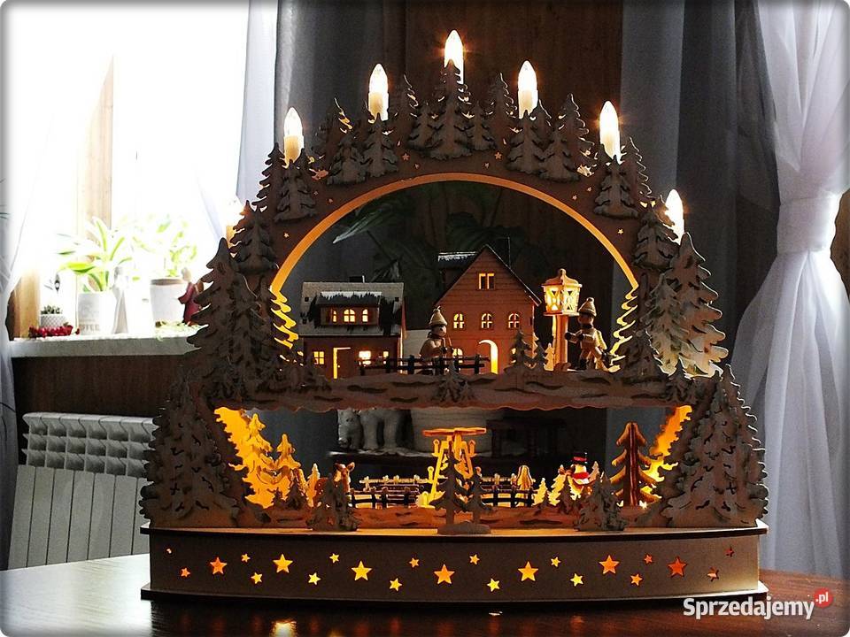 Świąteczna Szopka ruchoma drewniana na parapet Boże Narodzenie Żary