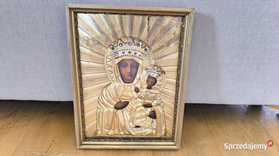 Piękna oryginalna XIX wieczna ikona Matka boska