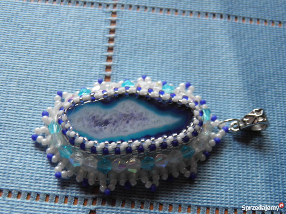 Agat z druzą wisior beading blue posrebrzane sprzedam