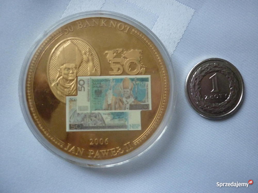 JAN PAWEŁ II Papież 50 BANKNOTEM Pozłacana Medal Sosnowiec
