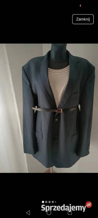 Marynarka Wełniana wool granatowa oversize Bez wzoru