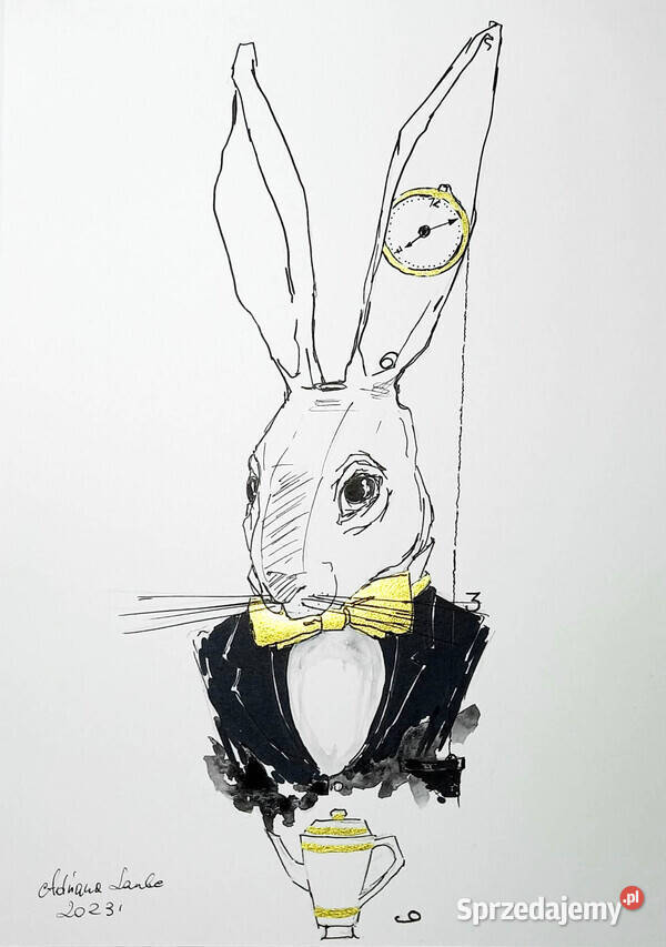 Jaśnie Pan Królik akwarela złoty tusz piórko Malarstwo śląskie Katowice
