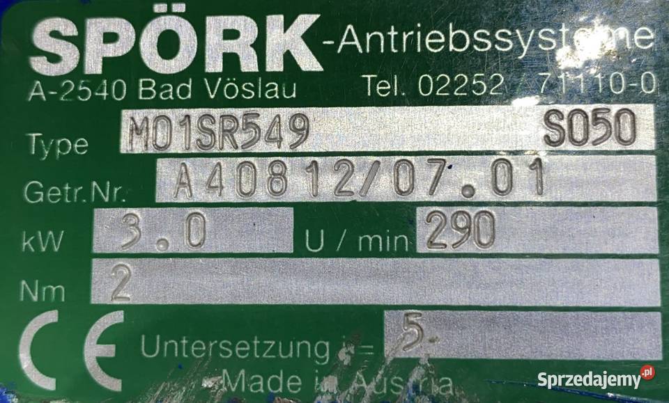 motoreduktor przekładnia 3kW 290obr Pigża