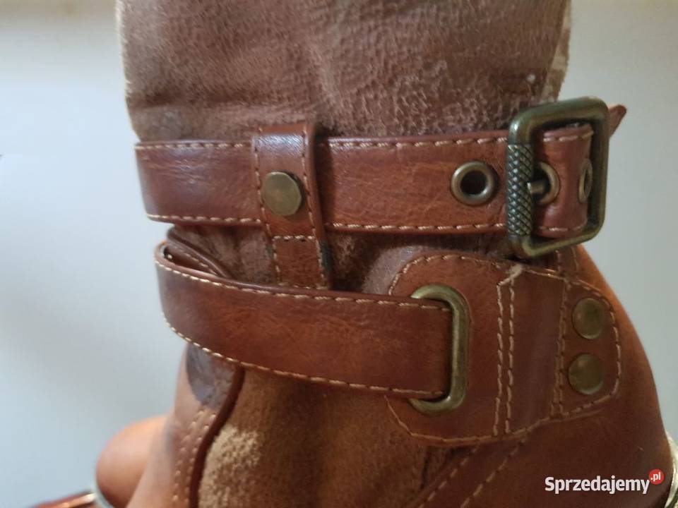 Kozaki botki skórkowe skórzane futro camel Kielce