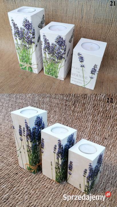 3 duże świeczniki Maki róże lawenda prezent mazowieckie