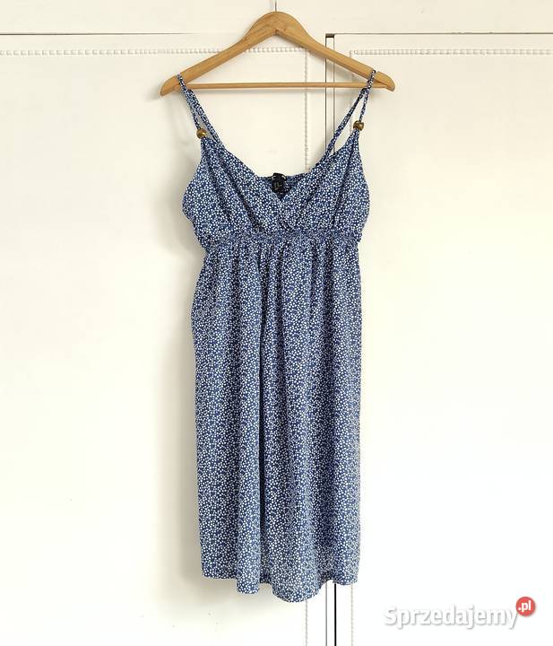 Sukienka HM MAMA XL chabrowa babydoll ditsy biały