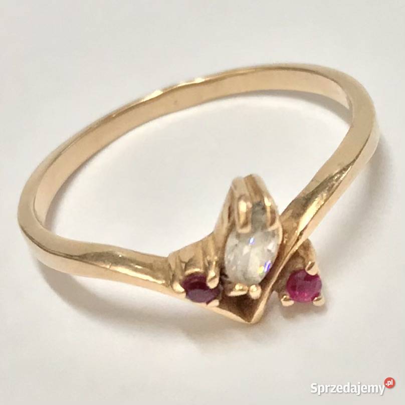 Złoty pierścionek 14K 585 z ametystami i