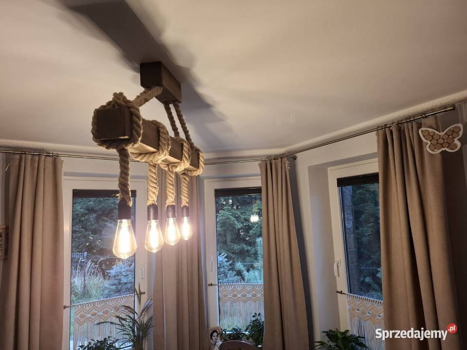 Drewniany żyrandol lampa wisząca styl rustykalny