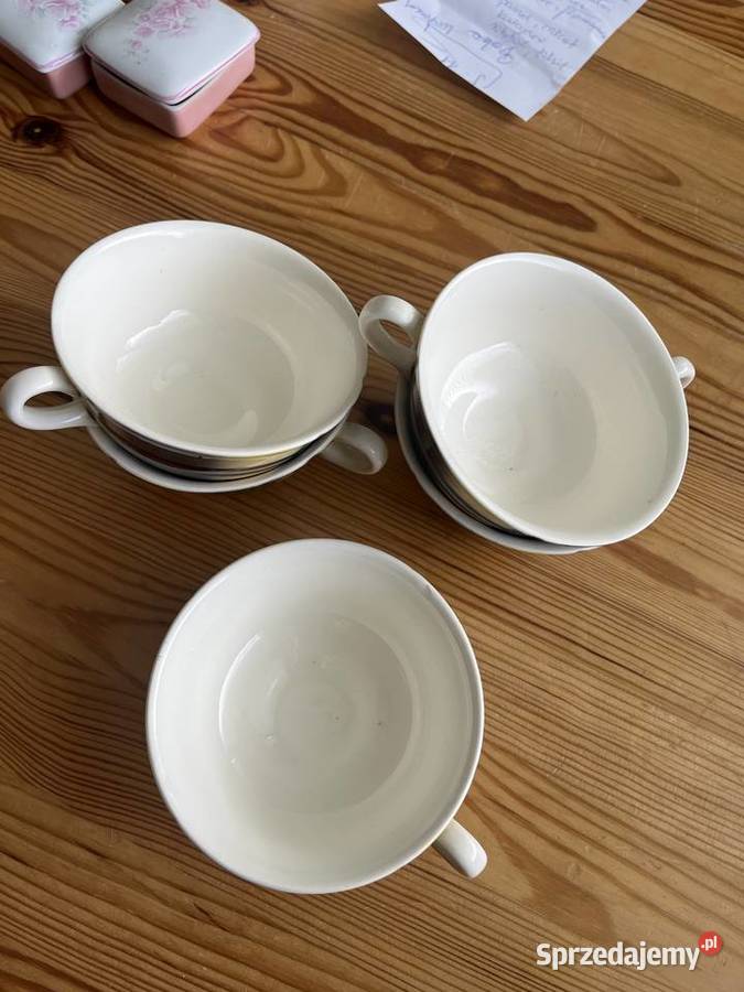 Filiżanki fajansowe żółtoczarne vintage niedrogo żółty Gdańsk