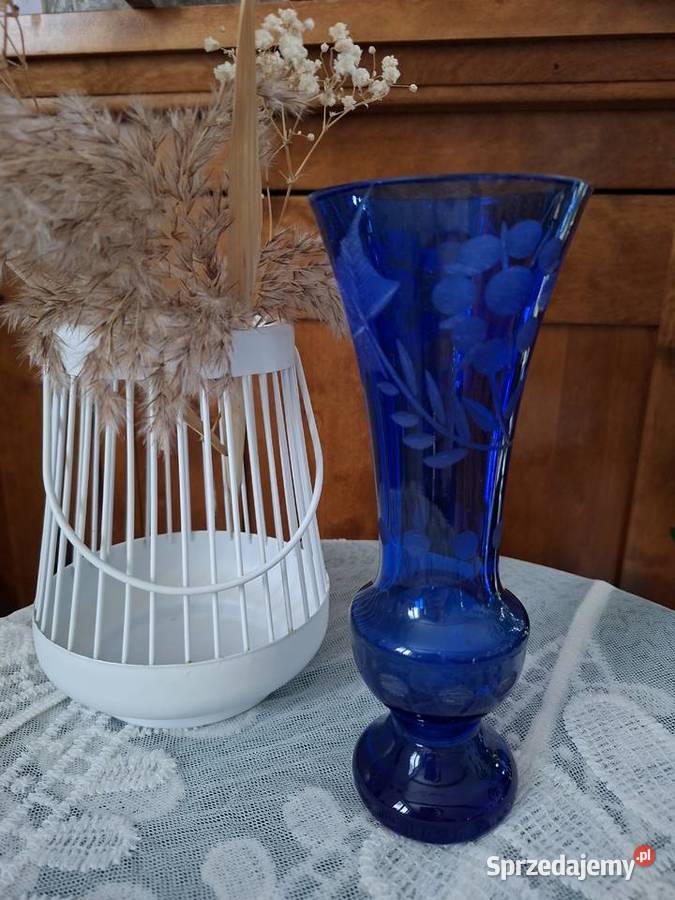 Piękny vintage wazon z kobaltowego szkła Jaktorów-Kolonia