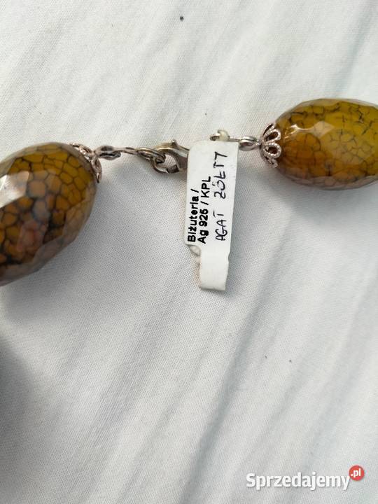 Srebrny 925 naszyjnik z agatem żółtym vintage mazowieckie Warszawa sprzedam
