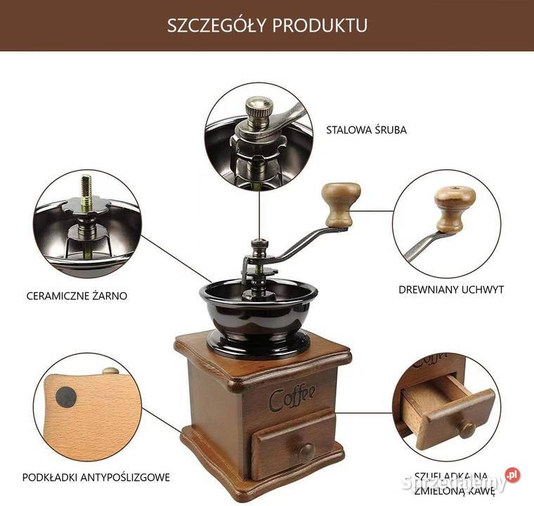 Młynek do kawy tradycyjny DREWNIANY RĘCZNY Młynki i moździerze mazowieckie Zielonka