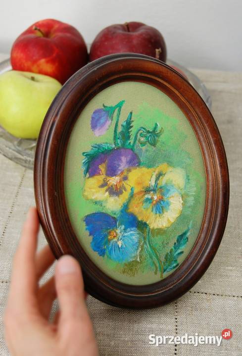 Bratki kwiaty malowane pastele obrazek vintage