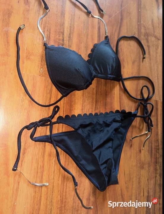 Czarny strój kąpielowy bikini z falbanką scallop Warszawa
