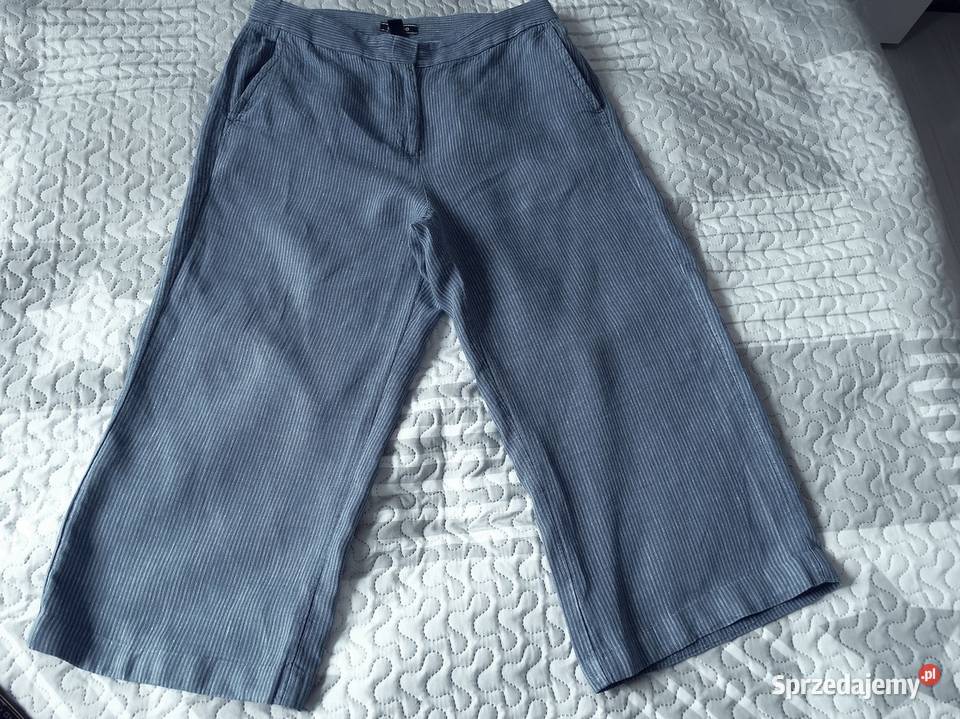 Spodnie Lniane 100 Len Kuloty Culotte Niebieskie Spodnie Łomża sprzedam