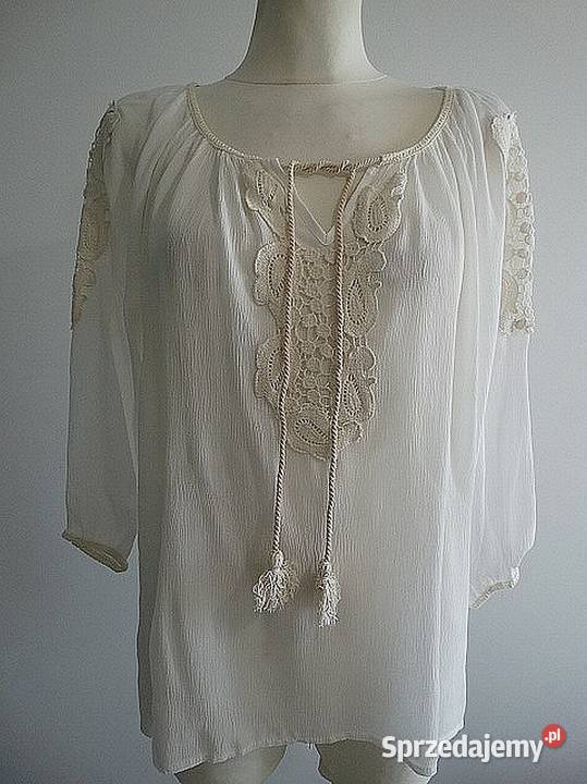 Bluzka Kremowa Zdobiona Koronką w stylu Boho Łomża