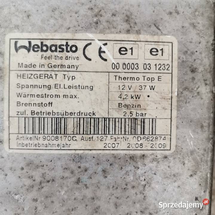 Webasto thermo top E 12v 37w benzyna 42kw Ogrzewanie postojowe sprzedam
