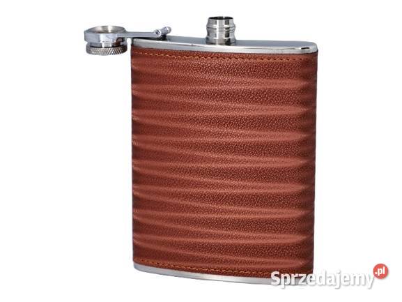 Elegancka Brązowa Piersiówka Obszyta Skórą w śląskie Ostrowy nad Okszą