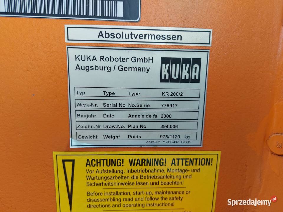Robot przemysłowy KUKA KR2002 Sterowanie KR C1 Gorzów Wielkopolski
