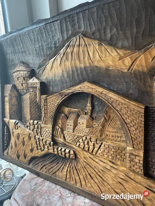Rękodzieło obraz rzeźbiony na deskach relief dolnośląskie Bystrzyca Kłodzka