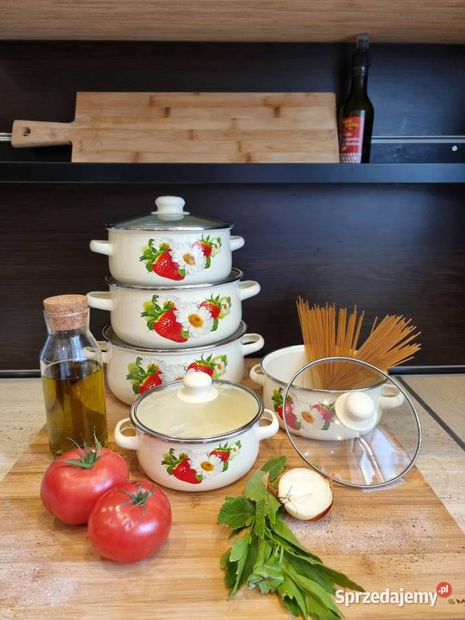 Garnki białe emaliowe w różnych wzorach Kraków
