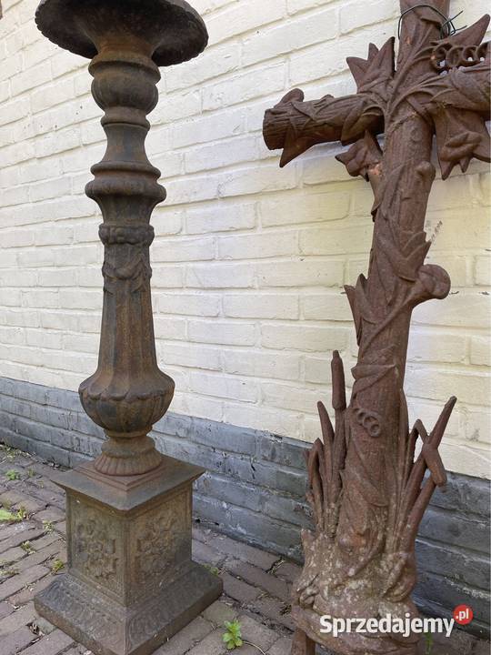 Pałacowy komplet krzyż kandelabr żeliwo 100 Bystrzyca Kłodzka