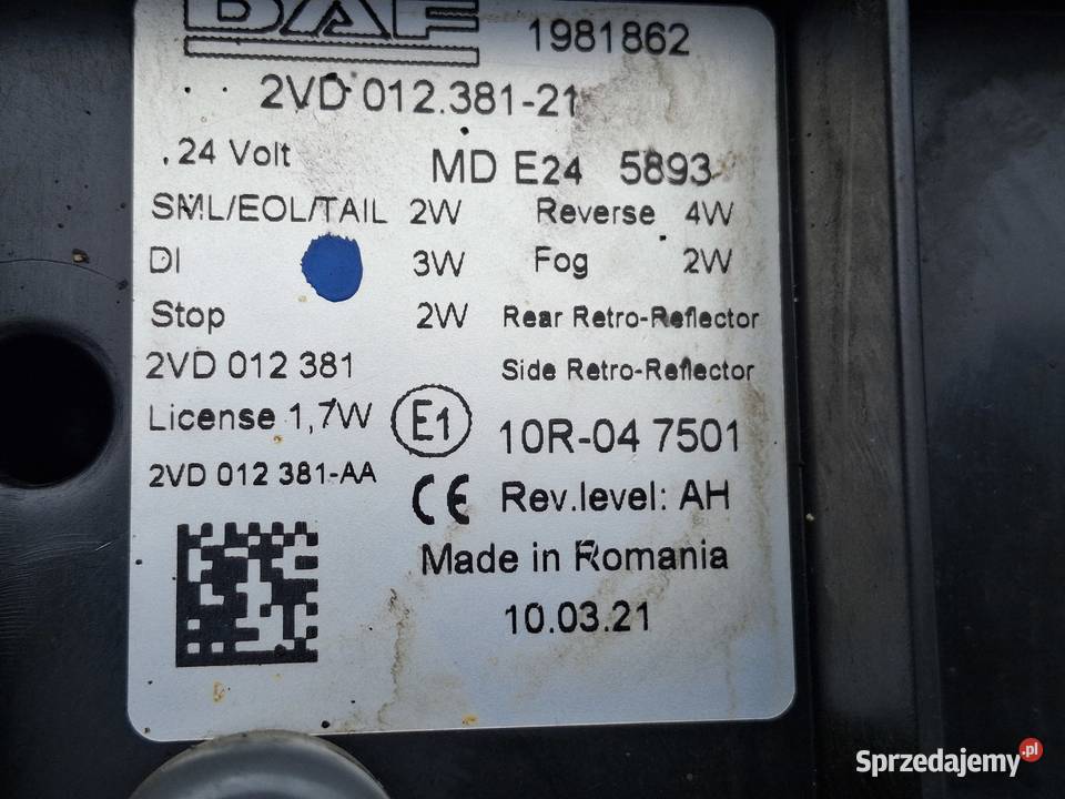 DAF XG XG XF106 CF LF LAMPA LEWY TYŁ LED LEWA lubuskie Bieleń