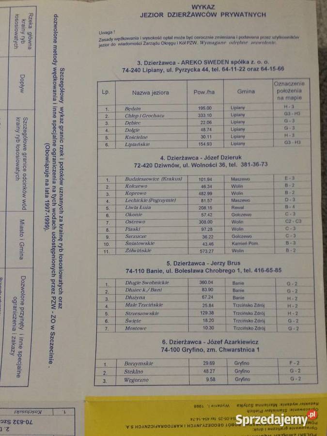 196 Plan Wód Wedkarskich Ziemia Szczecińska Antykwariat Szczecin sprzedam