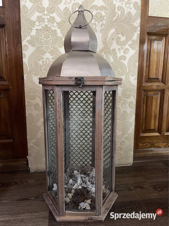 Lampion latarnia świecznik metaloplastyka drewno odcienie szarości Bystrzyca Kłodzka