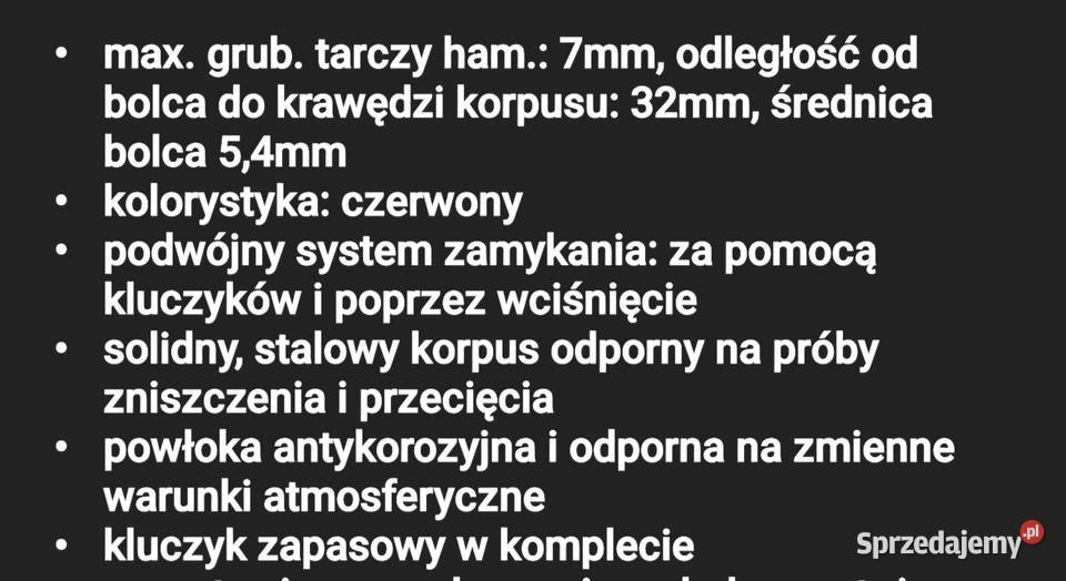 Blokada tarczy hamulcowej zapięcie kłudka sprzedam