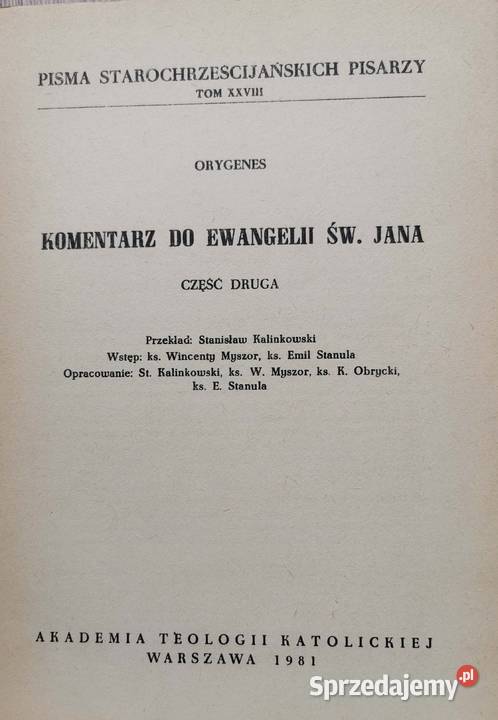 Orygenes 2 tomy komentarz do Ew św Jana