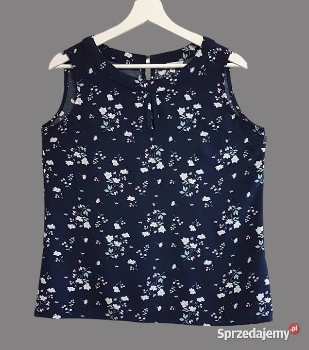 Damska bluzka granatowa w kwiaty na ramiączkach Bluzki i koszule