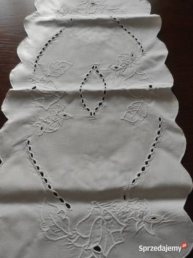 Bieżnik obrus bawełna haft Richelieu PRL Białystok