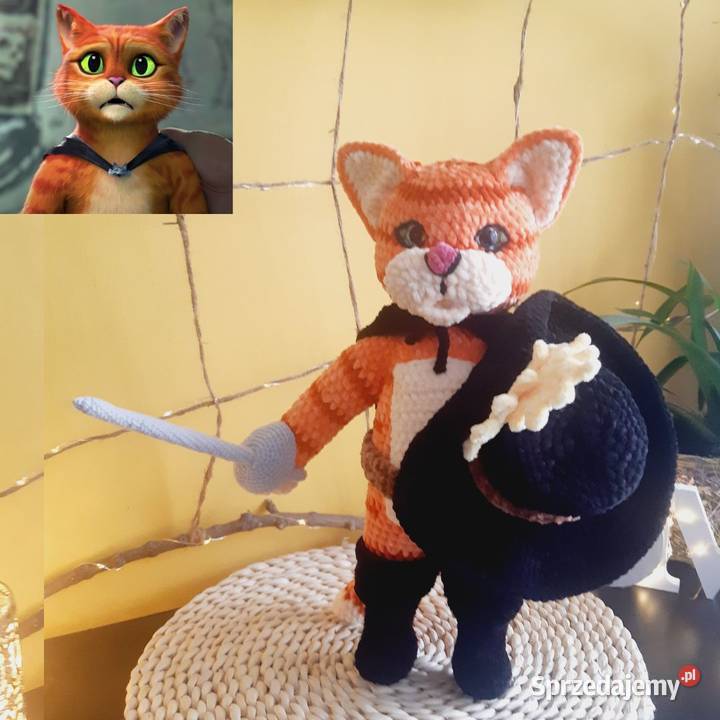 Szydełkowy kot z bajki kot w butach Puss in Maskotki Kraków sprzedam