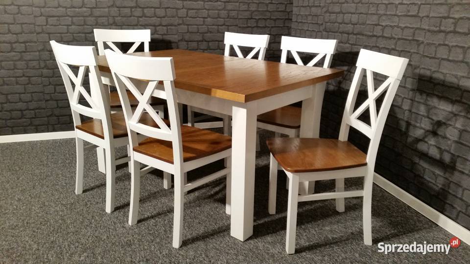 Komplet stół 120x80/190 i 4 krzesła białe prowansalski krzyż